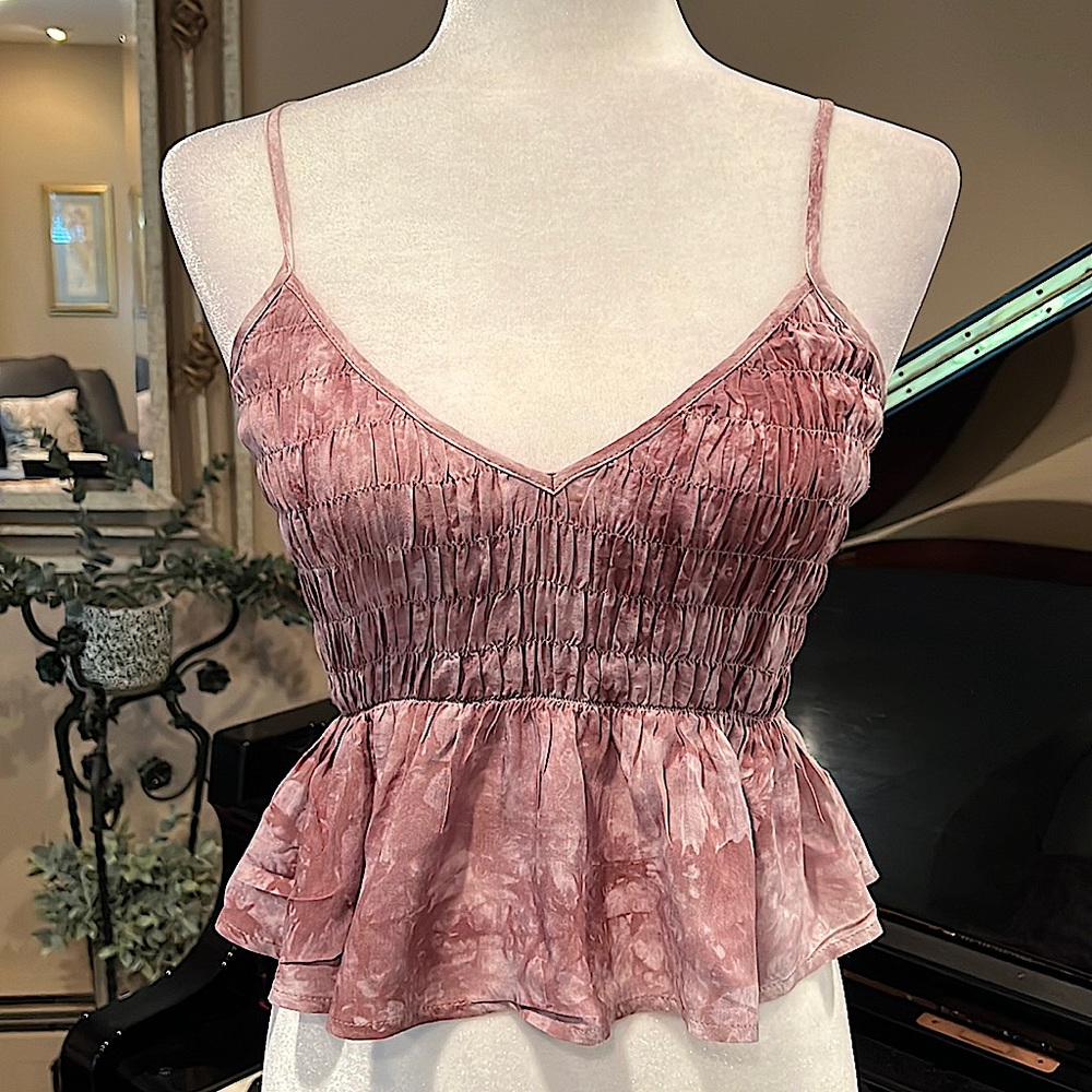 Graffiti Smocked Top with Ruffle